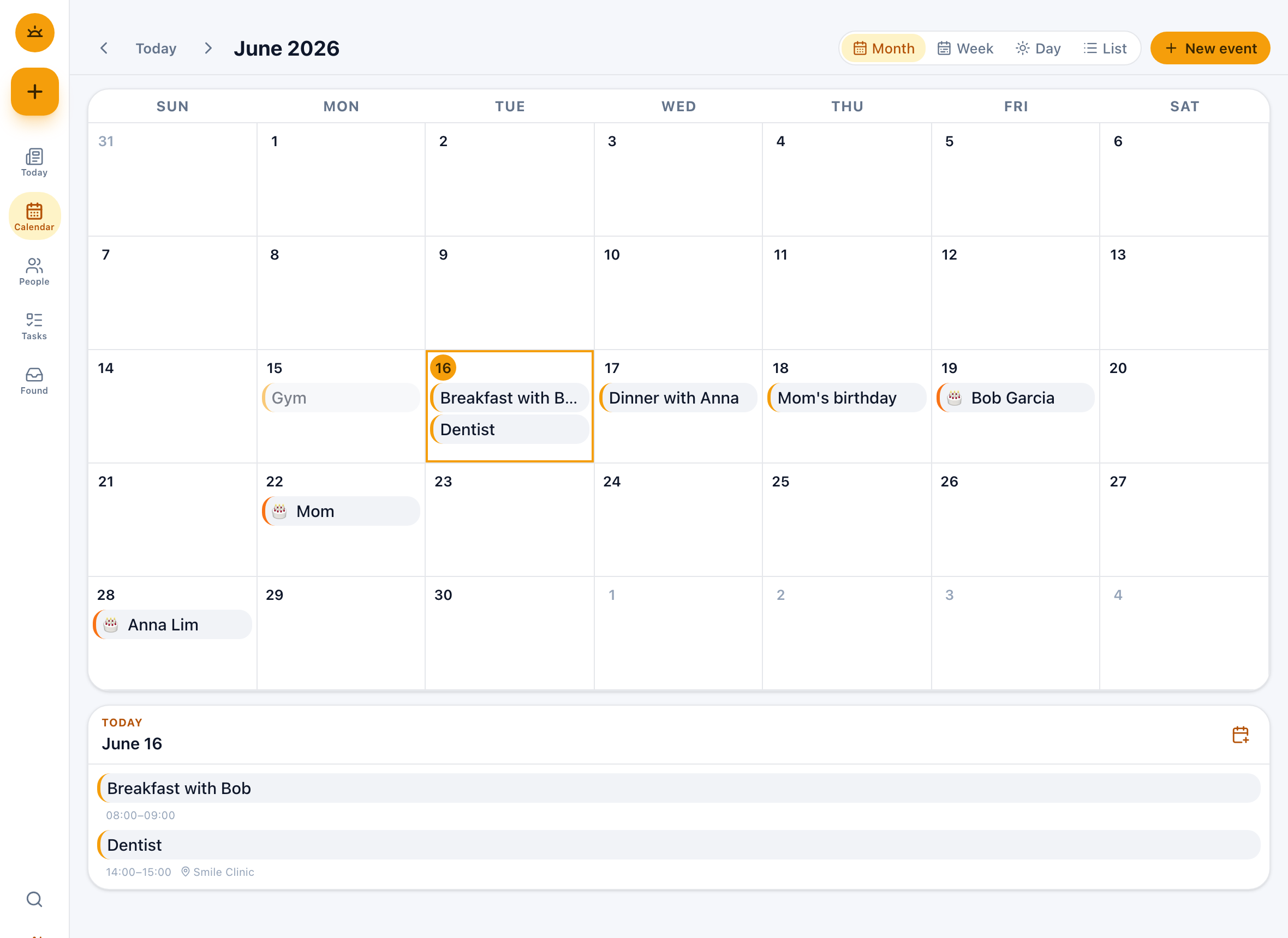 Unfolded calendar